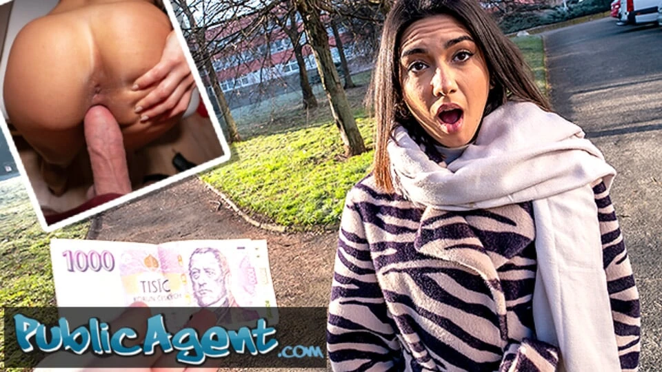 Public Agent Beautiful Brunette Biology Student Cums Over a Stranger Cock